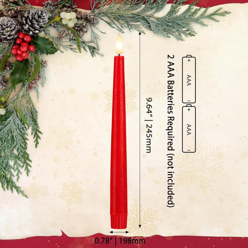 AFINETH Red Flameless Taper Candles with 3D Wick, 9.6" Real Wax LED Candles with Remote and Timer, 3 Pack Flickering Candlesticks Battery Operated, Classic Tall Taper Candle for Home, Wedding, Party - Image 2
